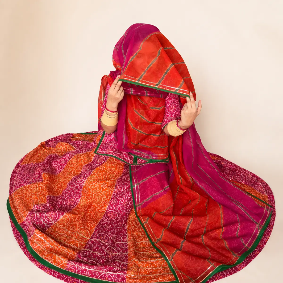 Hand-Dyed Odhni Detail - Panavi Paridhan