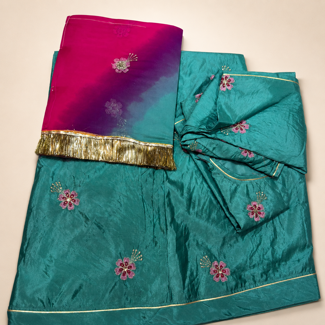 Saleti Uppada Suit With Half-Pure Odhni and Plain Magji - Panavi Paridhan