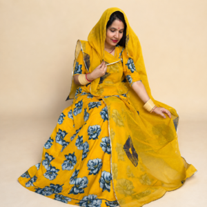 Yellow Cotton Floral Suit With Matching Odhni - Panavi Paridh