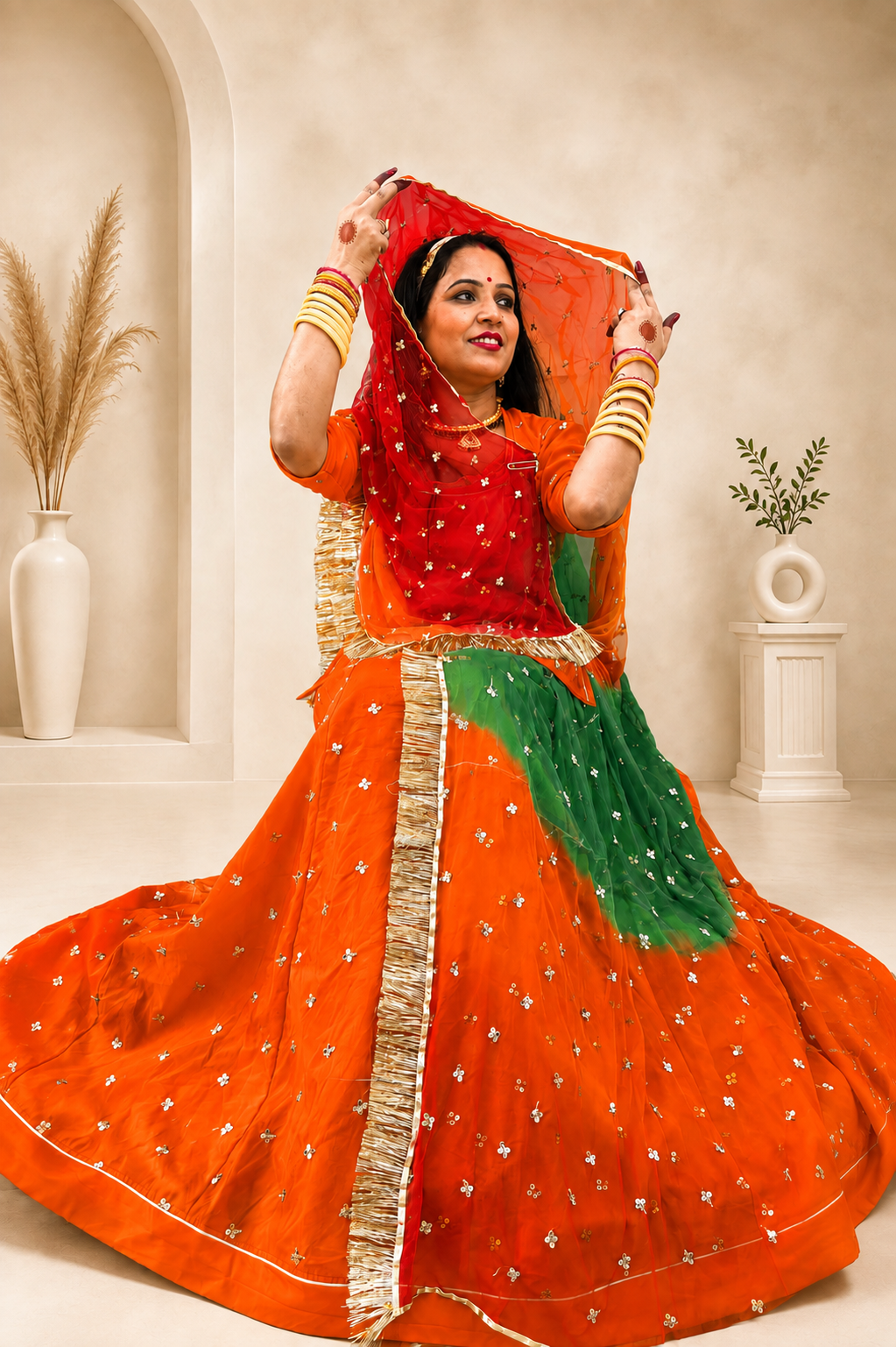 Premium Uppada Fabric Set with Half-Pure Odhni and Plain Magji.