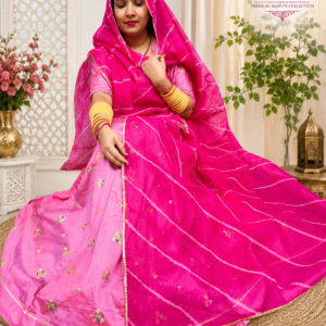 Pink Jam Cotton Suit With Cotton Leheriya Odhni And Plain Magji – Panavi Paridhan