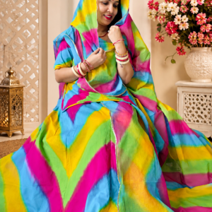 Multicolour Cotton Suit With Cotton Odhni - Panavi Paridhan