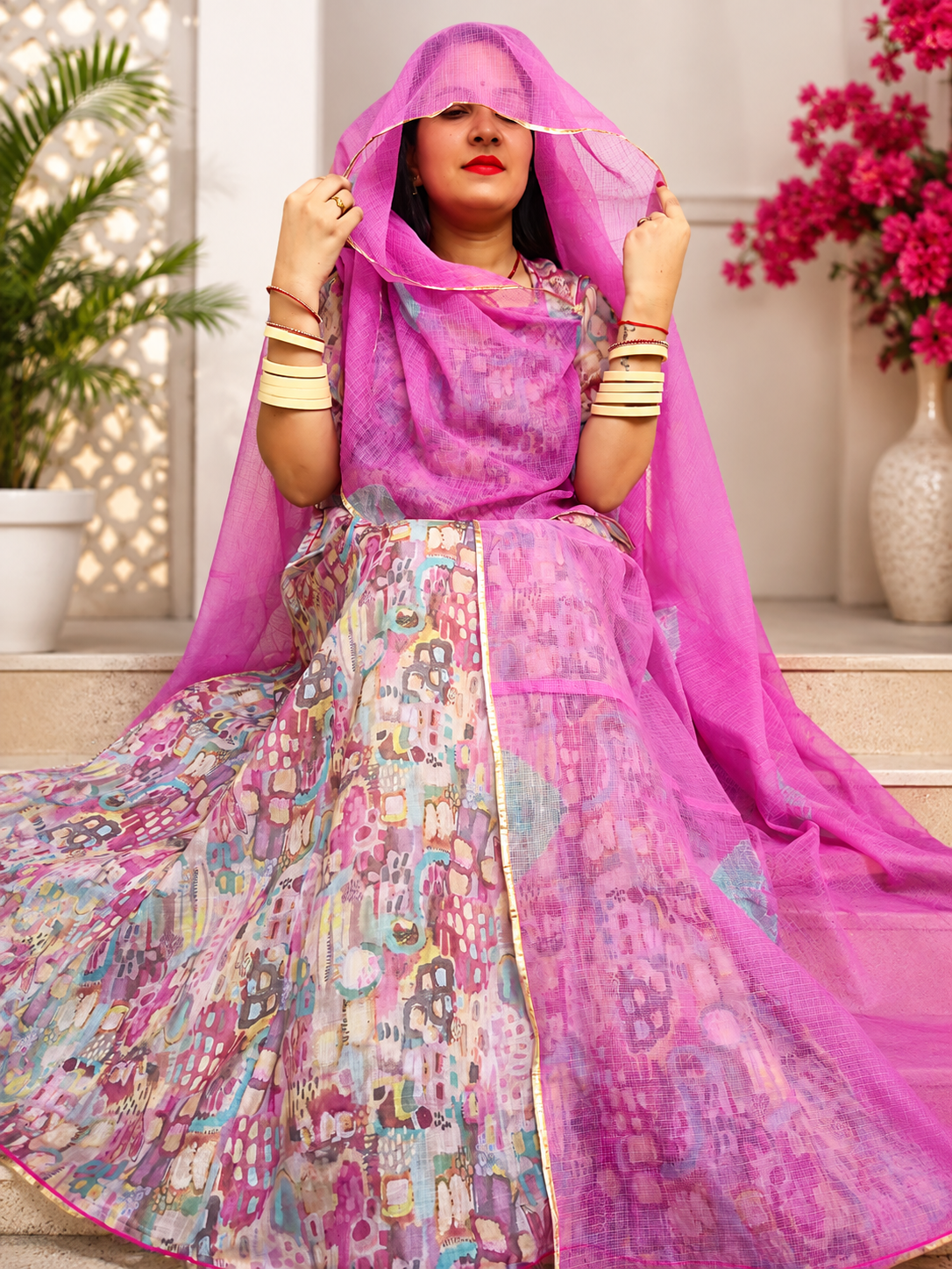 Lilan Fabric Suit With Cotton Doriya Odhni - Panavi Paridhan