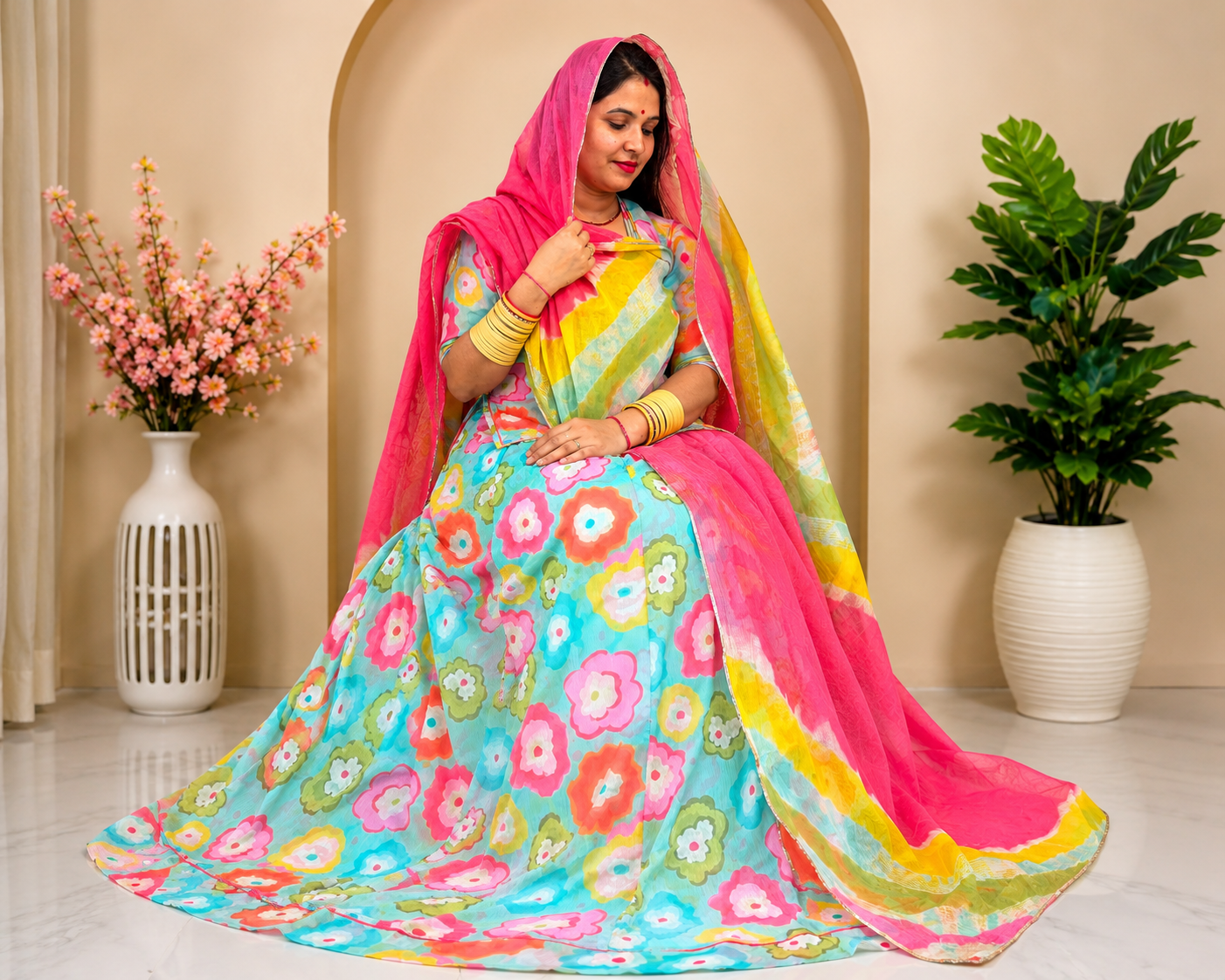 Chiffon Suit with Hand Dye Cotton Odhni – Panavi Paridhan
