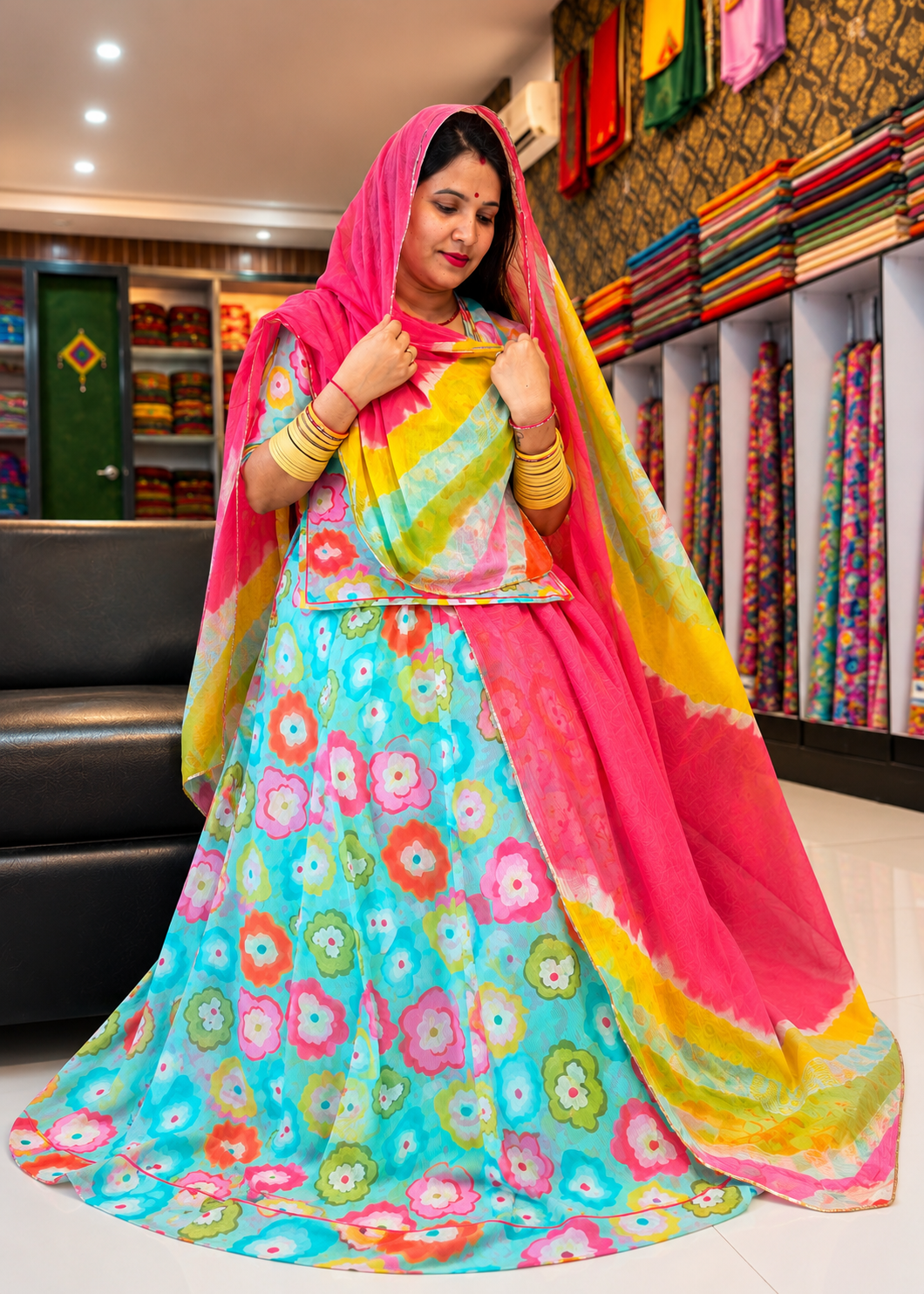 Chiffon Suit with Hand Dye Cotton Odhni - Image 2