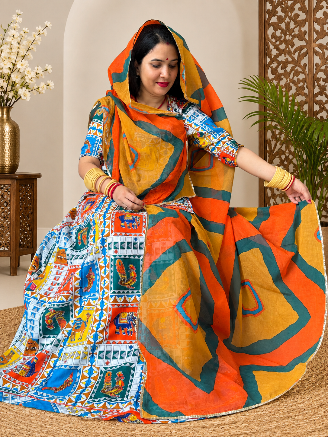 Cotton suit with cotton odhni for women – traditional ethnic wear by Panavi Paridhan