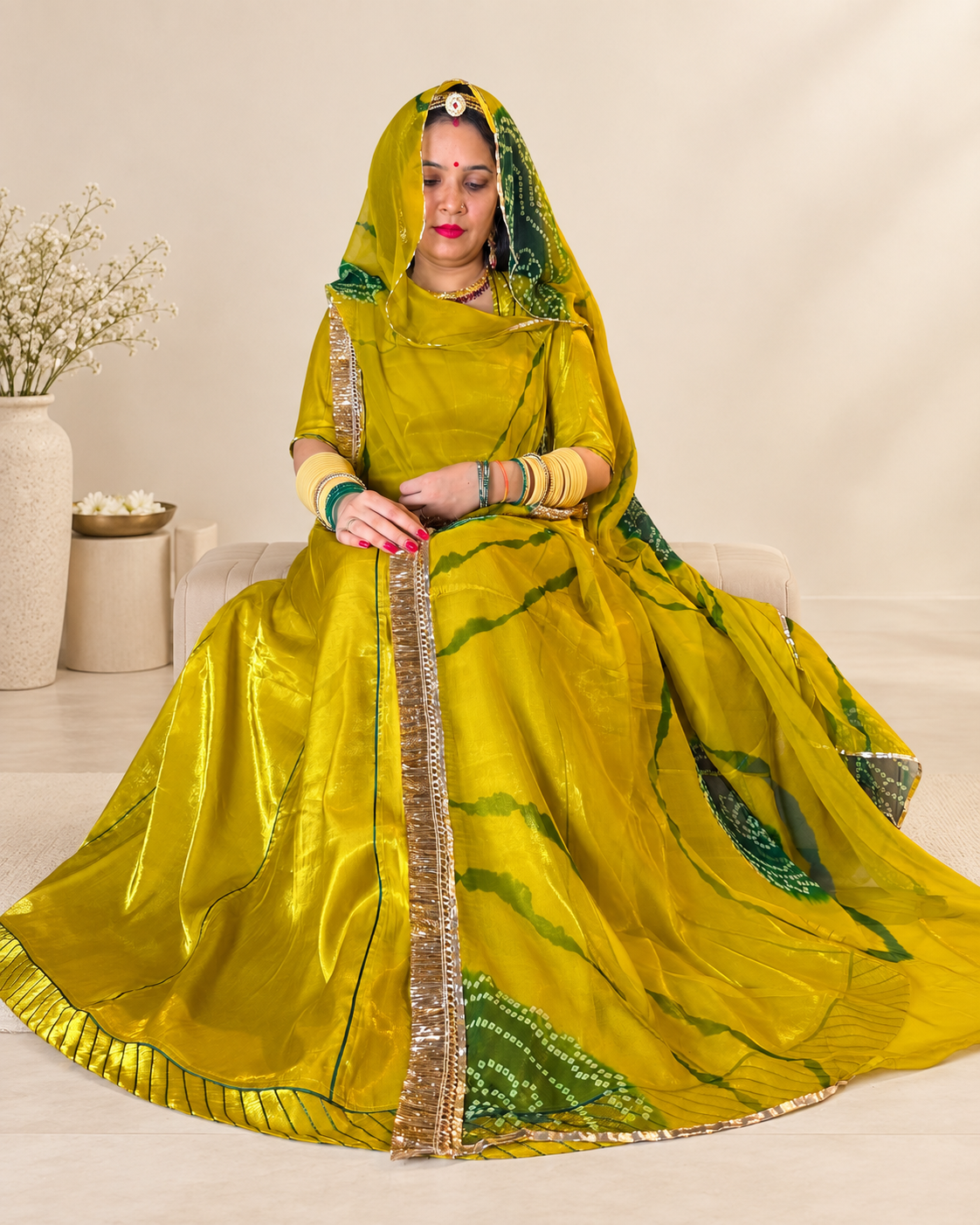 **Product Name:** **Beautiful Glory Silk Suit with Pure Bandhej Design Odhni**