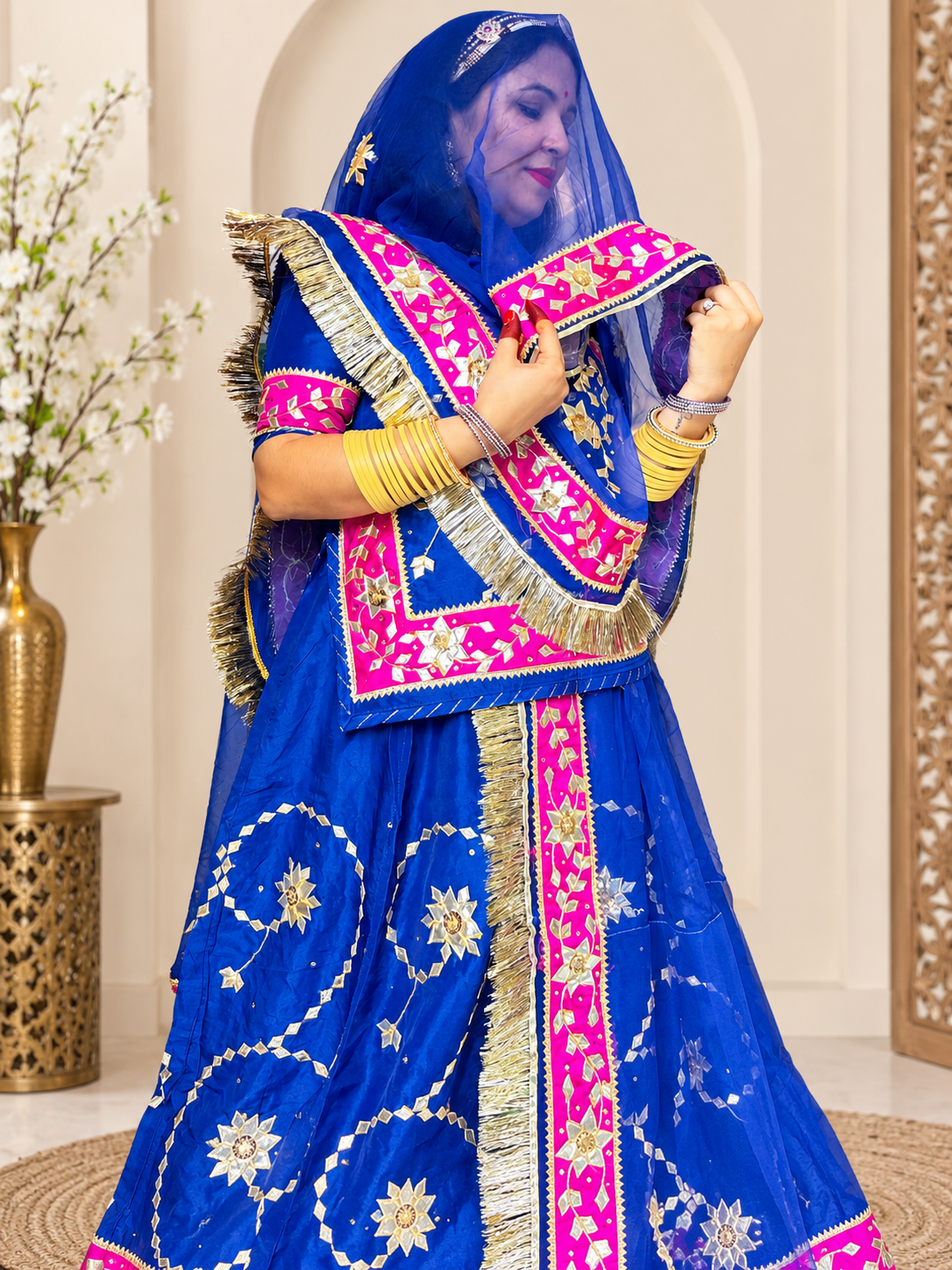 **Alt Tag:** **Royal Blue Uppada Suit with Pure Odhni – Panavi Paridhan**