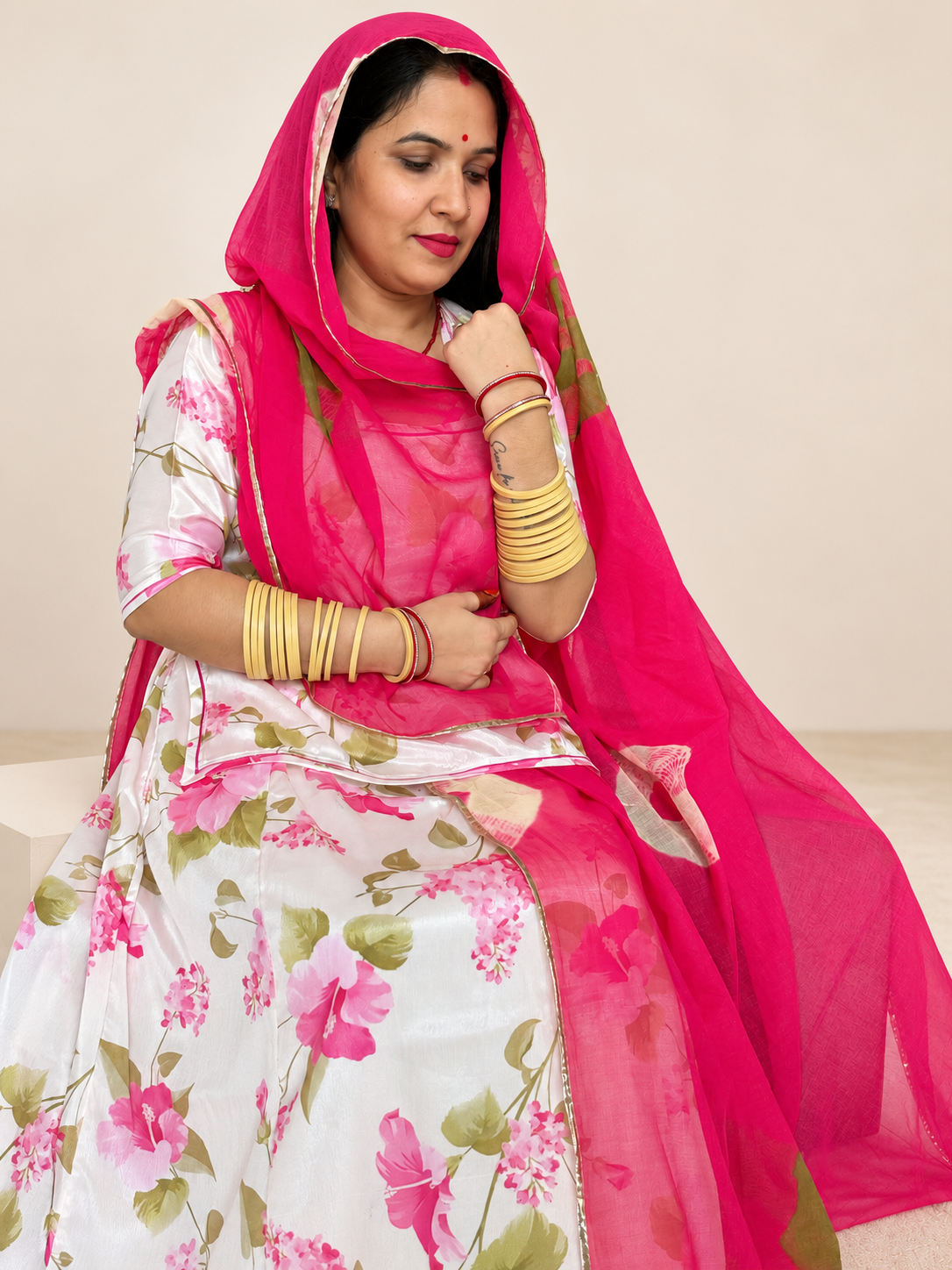 Chinon Fabric Suit with Hand-Dyed Cotton Odhni - Image 2