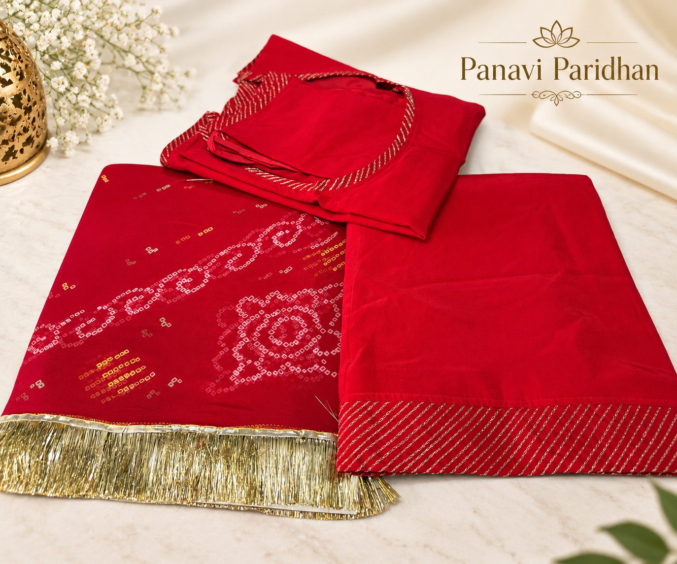 Alt Tag: **Natural Crepe Fabric Suit with Aari Magji and Pure Odhni - Panavi Paridhan**