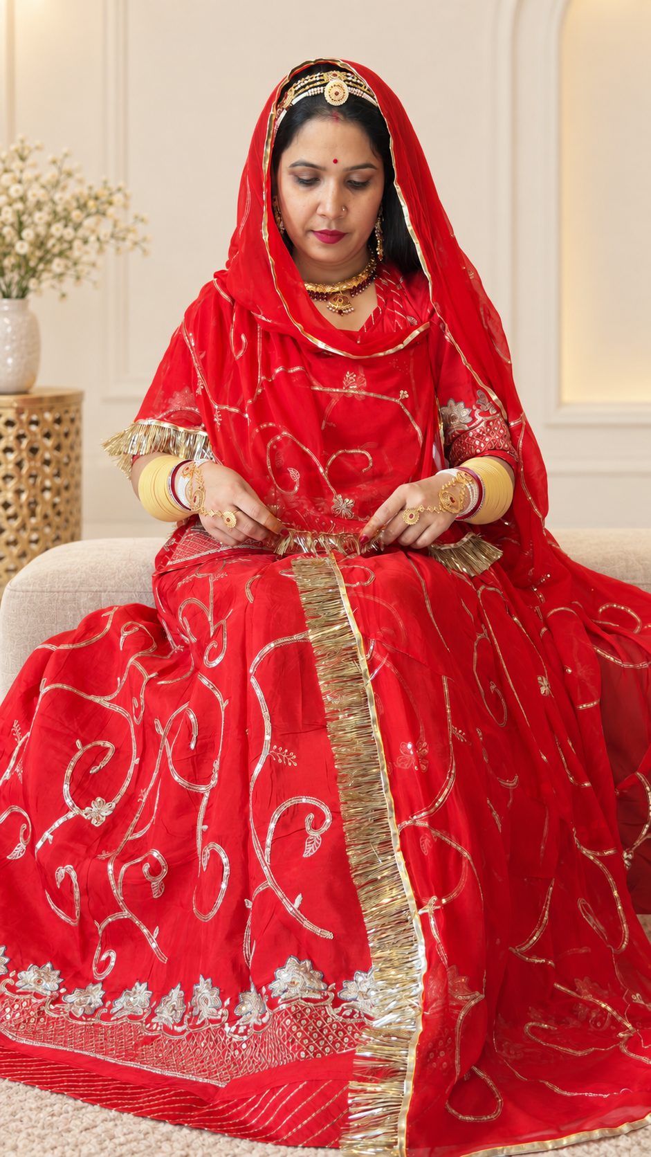 Red Uppada Suit with Hamrai Odhni and Aari Magji – Panavi Paridhan