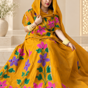 **Alt Text:** Cotton Hand-Painting Work Suit with Cotton Odhni – Panavi Paridhan