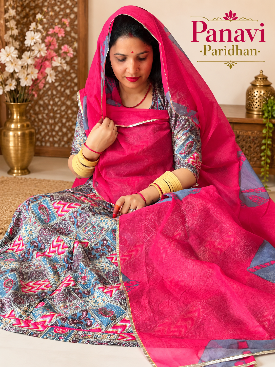 Panavi Paridhan Cotton Suit with Cotton Odhni – Pink Traditional Women’s Ethnic Wear