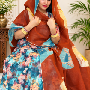 Alt Text: **Chiffon Suit with Hand-Dye Odhni – Panavi Paridhan**