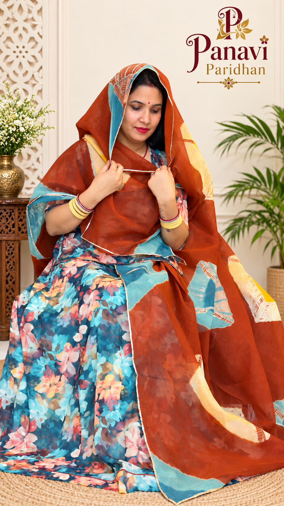 Alt Text: **Chiffon Suit with Hand-Dye Odhni – Panavi Paridhan**