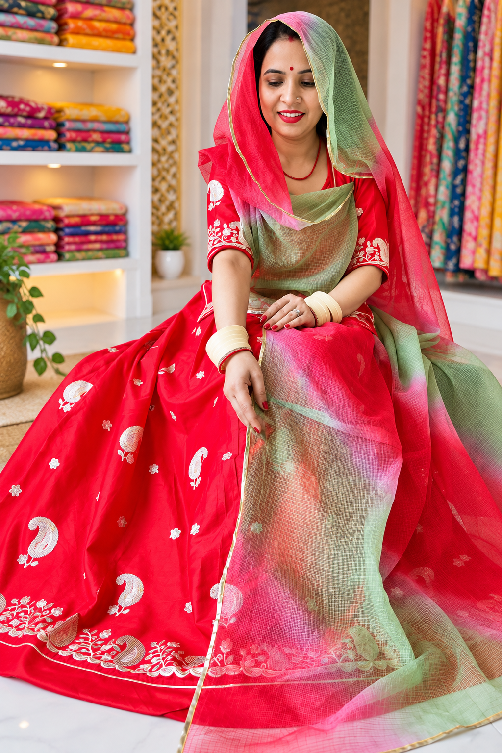 **Alt Text:** Jam Cotton Sequin Work Suit with Doriya Odhni – Panavi Paridhan