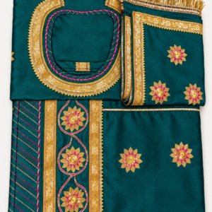 Satin Fabric Suit with Pure Odhni, Resham Magji and Mugal Guna Work – Teal Green Traditional Dress | Panavi Paridhan