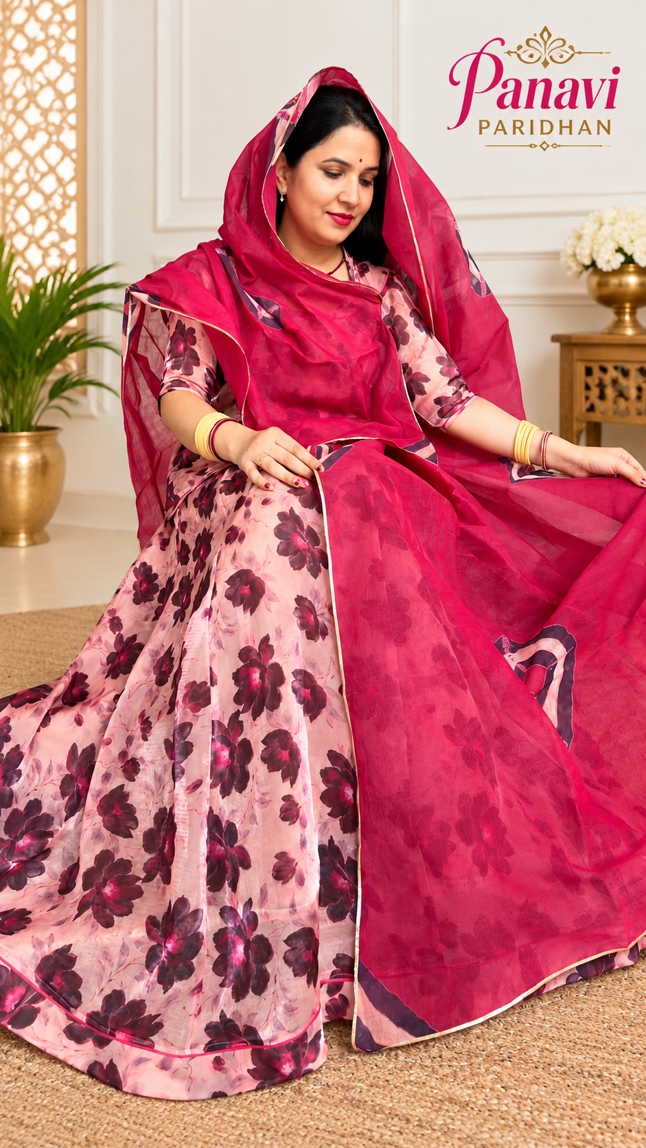 **Alt Tag:** Glory Silk Suit with Cotton Hand-Dye Odhni – Panavi Paridhan