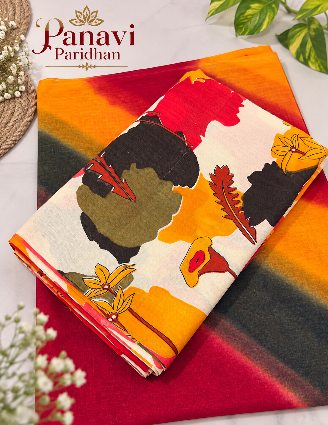 **Alt Text:** Cotton Suit with Cotton Odhni – Multicolor Printed Ethnic Wear by Panavi Paridhan