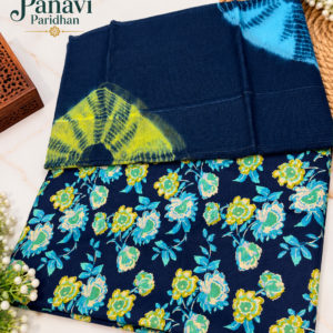 **Alt Text:** Barlin Fabric Suit with Cotton Doriya Odhni – Navy Blue Floral Print | Panavi Paridhan