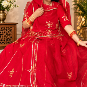 Beautiful Red Cotton Suit with Traditional Cotton Work and Sikiya Gota Work