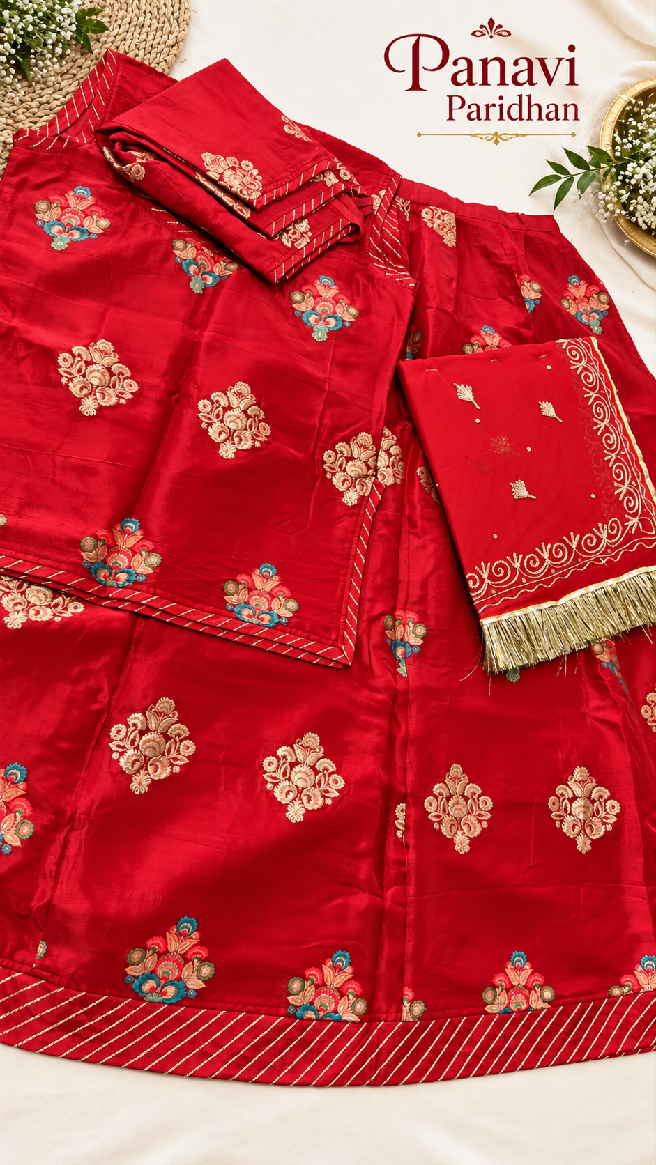Uppada Fabric Suit with Pure Odhni and Aari Magji – Red Ethnic Wear by Panavi Paridhan
