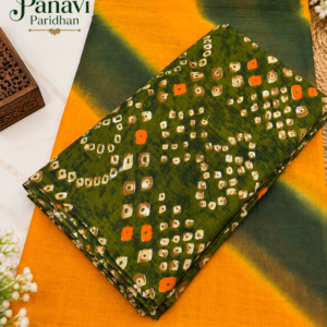 **Alt Text:** Cotton Suit with Cotton Odhni – Olive Green & Mustard Printed Ethnic Wear | Panavi Paridhan